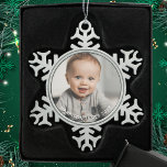 Keepsake Baby Photo Personalized Snowflake Pewter Christmas Ornament<br><div class="desc">Add your child's baby photograph,  name,  and year to customize this ornament for a unique,  beautiful gift for family. Grandparents will love this special keepsake! Easy to personalize and ready to gift!</div>
