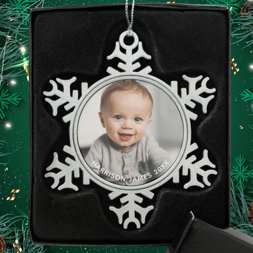 Keepsake Baby Photo Personalized Snowflake Pewter Christmas Ornament