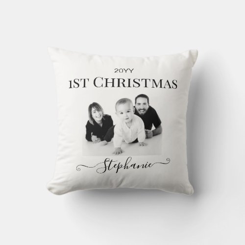 Keepsake Babys First Christmas Name Year Photo Throw Pillow