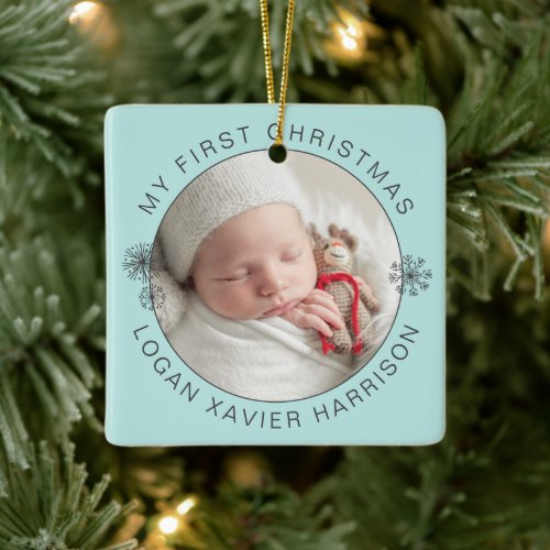 Keepsake Babys First Christmas Photo Ceramic Ornament