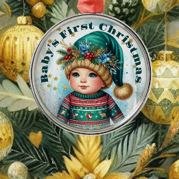 Keepsake Baby's First Christmas Photo Kid Memories Metal Ornament