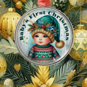 Keepsake Baby's First Christmas Photo Kid Memories Metal Ornament