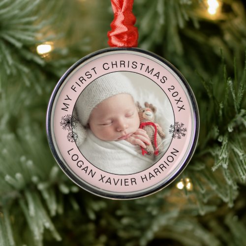 Keepsake Babys First Christmas Photo Metal Ornament