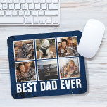 Keepsake Best Dad Ever Father's Day Photo Collage Mouse Pad<br><div class="desc">Bold "best dad ever" in white san serif font with 3 square photos on a grid overlaying dark blue.</div>