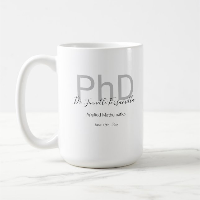 Keepsake Black Gray Name PhD Graduation  Coffee Mug (Left)
