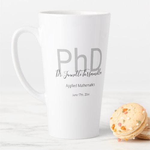 Keepsake Black Gray Name PhD Graduation Latte Mug