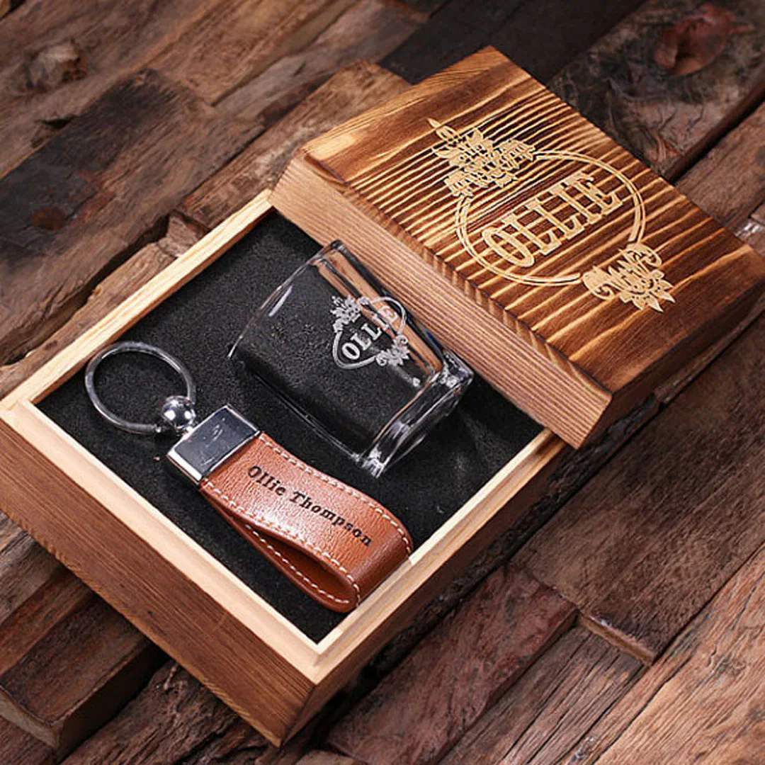 Keepsake Box, Leather Keychain & Shot Glass (Inide)