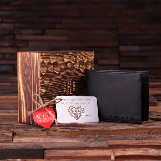 Keepsake Box: Metal Card & Brown Men's Wallet (Front)