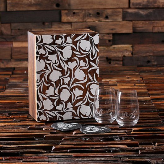 Keepsake Box, Wine Glasses & Slate Coasters (Front)
