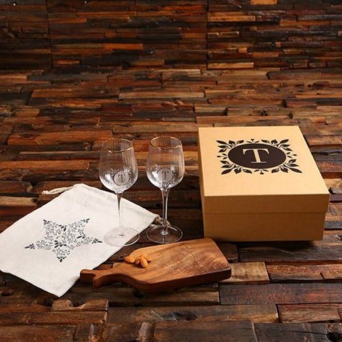 Keepsake Box  Wine Glasses with Cutting Board