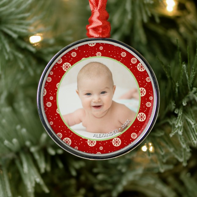 Keepsake Christmas Photo Name Metal Ornament (Tree)