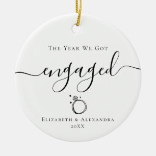 Keepsake Couple Names Year we got engaged Ceramic Ornament