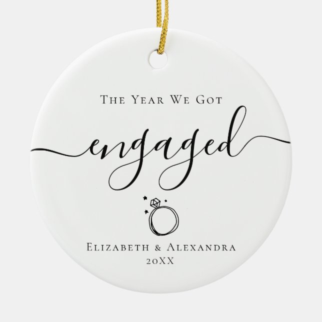 Keepsake Couple Names Year we got engaged  Ceramic Ornament (Front)