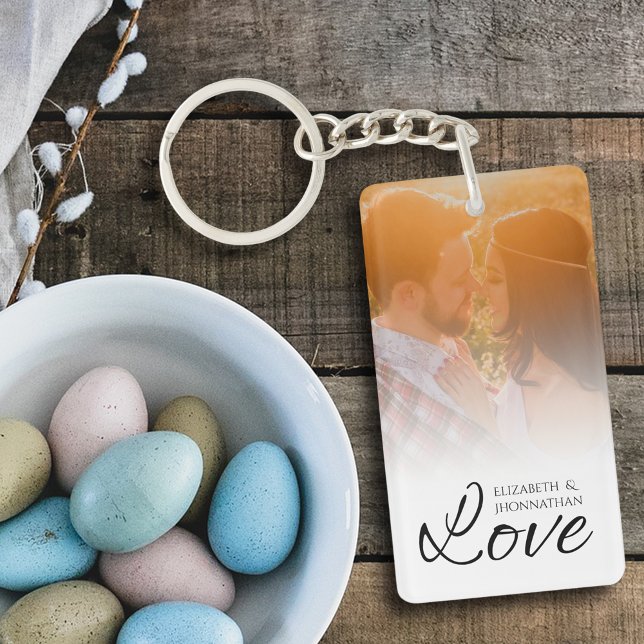 Keepsake couple Photo and Text Names Script Love Keychain (Creator Uploaded)
