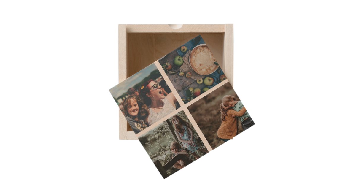 Keepsake Family Collage 4 Photo Wooden Keepsake Box
