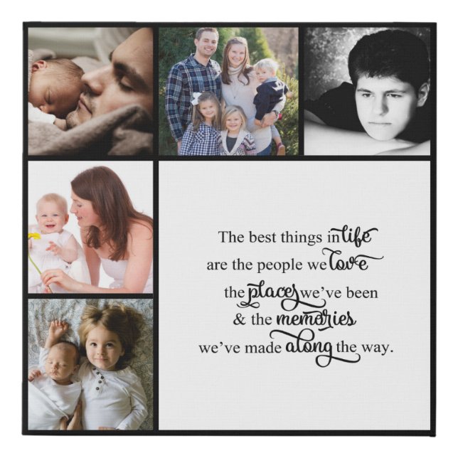 Keepsake Family Memories Photos with Quote Faux Canvas Print (Front)