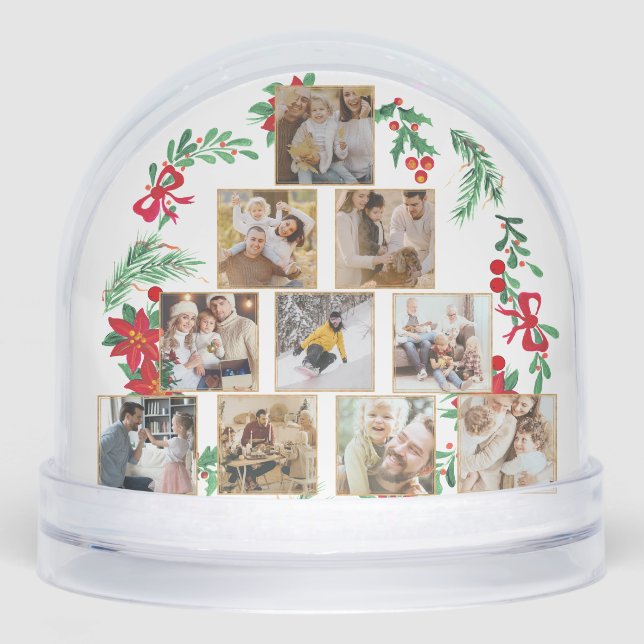 Keepsake Family Photo Collage Merry Christmas Snow Globe (Front)
