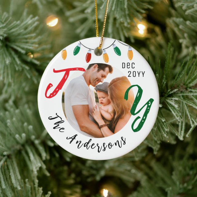 Keepsake Family Photo White Joy Festive Christmas Ceramic Ornament (Tree)