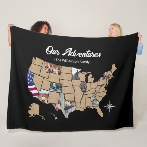 Keepsake Family Travel USA Photo Collage Memory Fleece Blanket