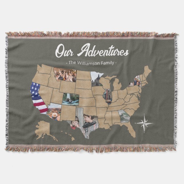 Keepsake Family Travel USA Photo Collage Throw Bla Blanket (Front)