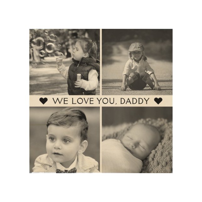 Keepsake Fathers Day Black and White Photos Wood Wall Art (Front)