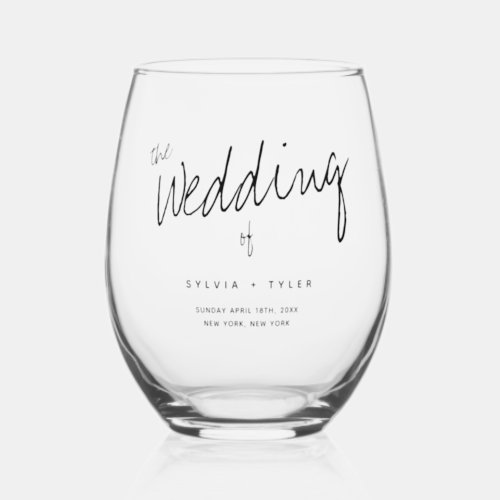 Keepsake Favor Typography Wedding Stemless Wine Glass