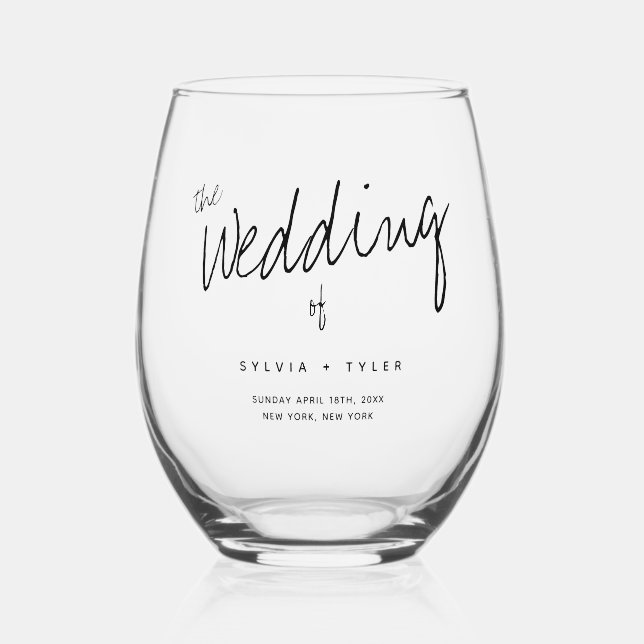 Keepsake Favor Typography Wedding Stemless Wine Glass (Front)