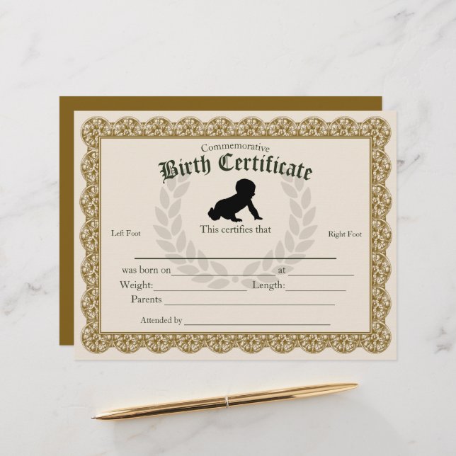 Keepsake Fill-in Footprint Baby Birth Certificate (Front/Back In Situ)