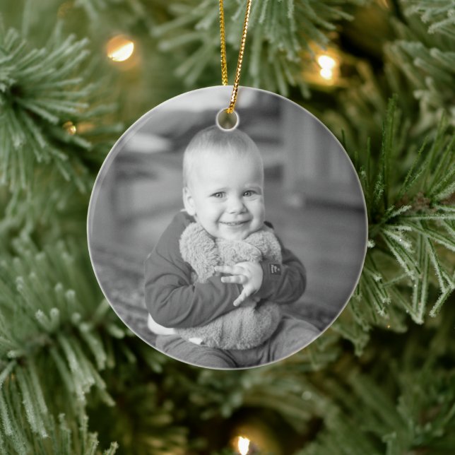 Keepsake First Christmas Photo Greenery Ceramic Ornament (Tree)