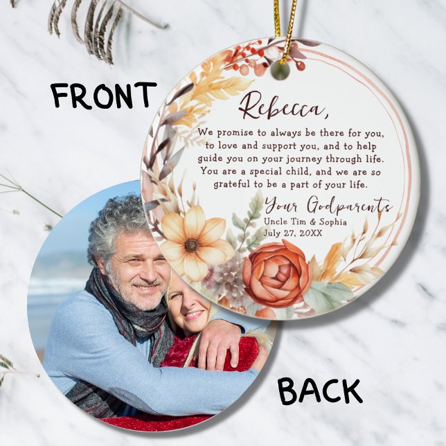 Keepsake from Godparents - Baptism Orange Flower Ceramic Ornament (Creator Uploaded)