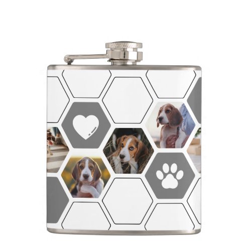 Keepsake Geometric Gray Heart Dog Photo Animal Flask
