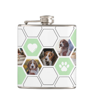 Keepsake Geometric Green Heart Dog Photo Animal Flask