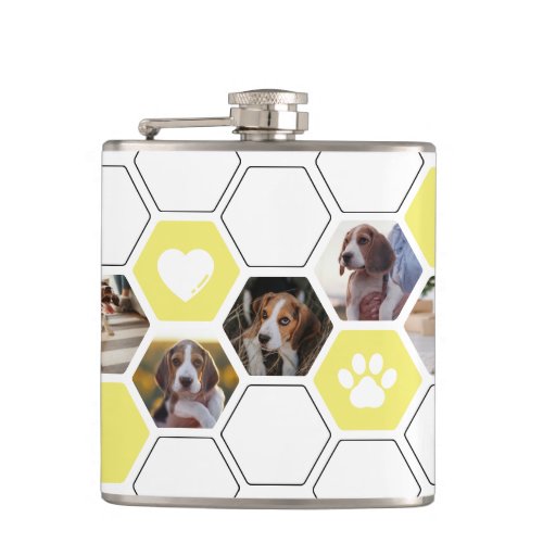 Keepsake Geometric Yellow Heart Dog Photo Animal Flask