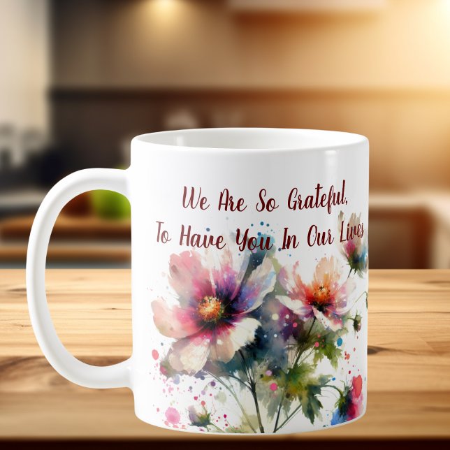 Keepsake  Grateful''  Pinks Floral Personalize Coffee Mug ( A gratitude mug. Personalize)