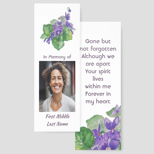 Keepsake Memorial African Violet House Plant Bookmarks (Front & Back)