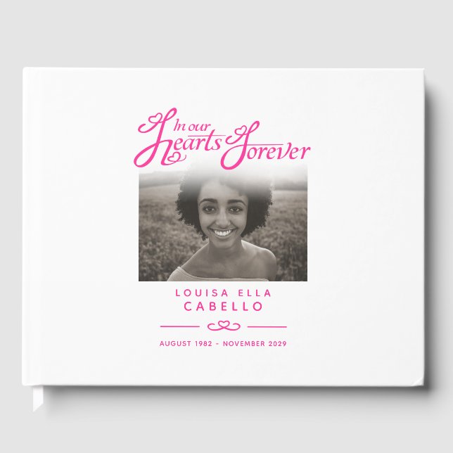 Keepsake memorial book in our hearts white pink (Front)