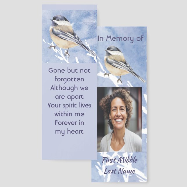 Keepsake Memorial Chickadee Bird Winter  Bookmarks (Front & Back)