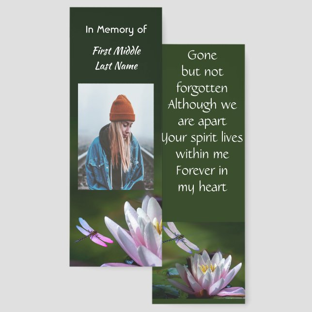 Keepsake Memorial Dragonfly Lotus Flower Bookmarks (Front & Back)