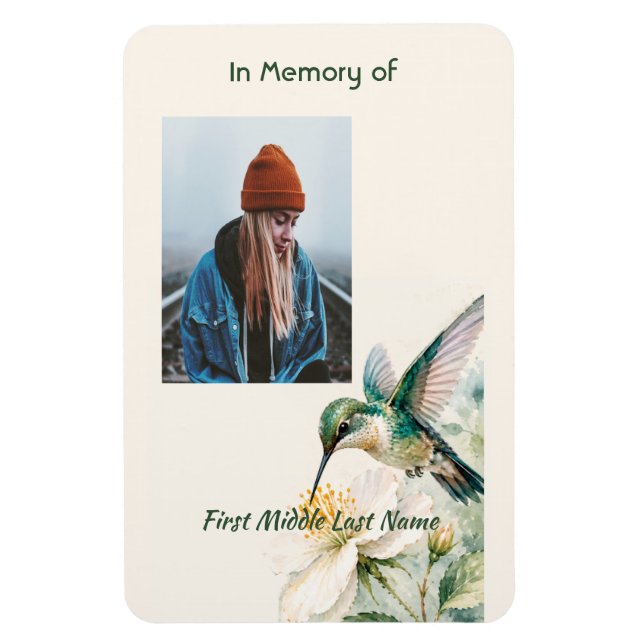 Keepsake Memorial Hummingbird White Flowers Magnet (Vertical)