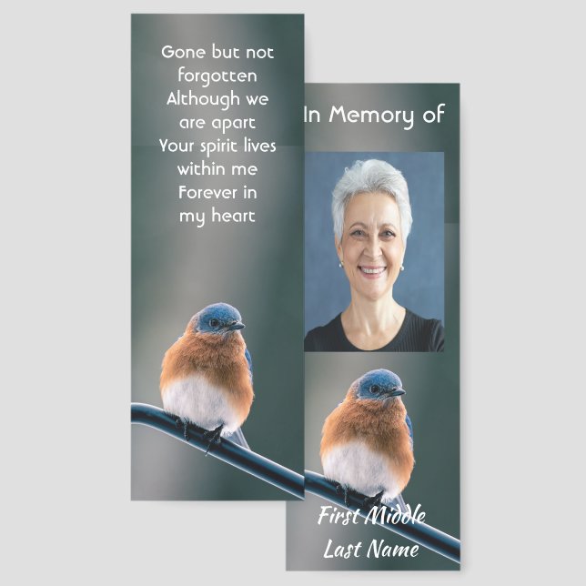 Keepsake Memorial Photo Bluebird Garden Bird Bookmarks (Front & Back)