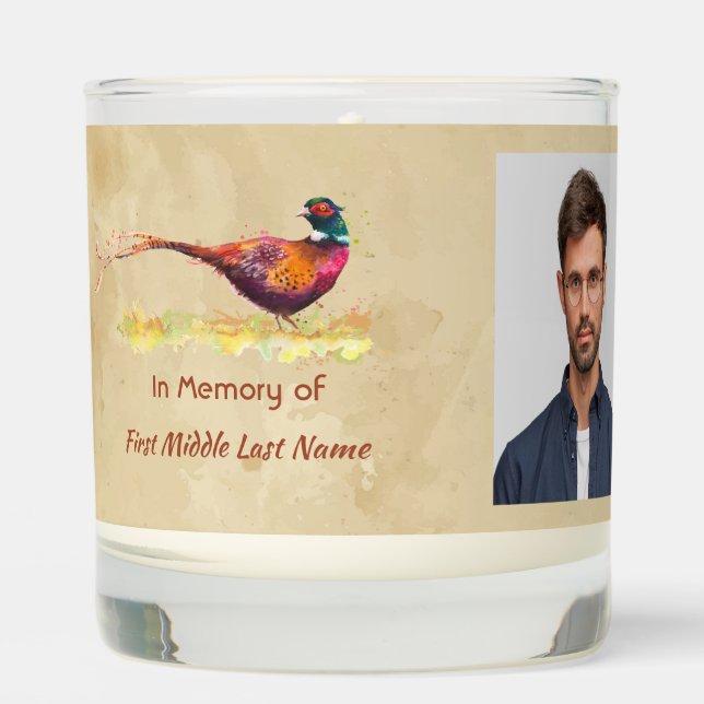 Keepsake Memorial Photo Invite Pheasant Bird Art Scented Candle (Front)