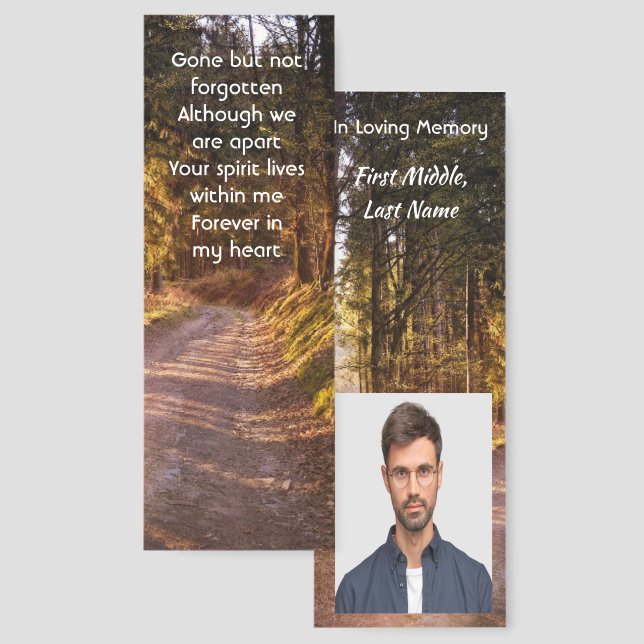 Keepsake Memorial Photo Prayer Forest Trail Walk Bookmarks (Front & Back)