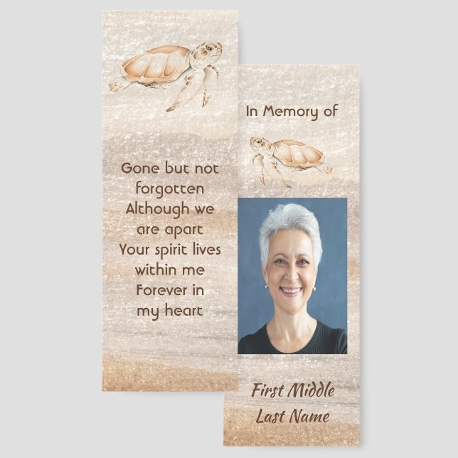 Keepsake Memorial Photo Sandy Beach Sea Turtle Bookmarks (Front & Back)