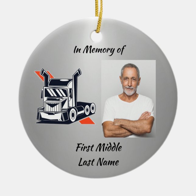Keepsake  Memorial Semi-Truck Tractor-trailer  Ceramic Ornament (Front)