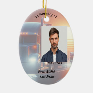 Keepsake Memorial Semi-Truck Tractor-trailer Ceramic Ornament