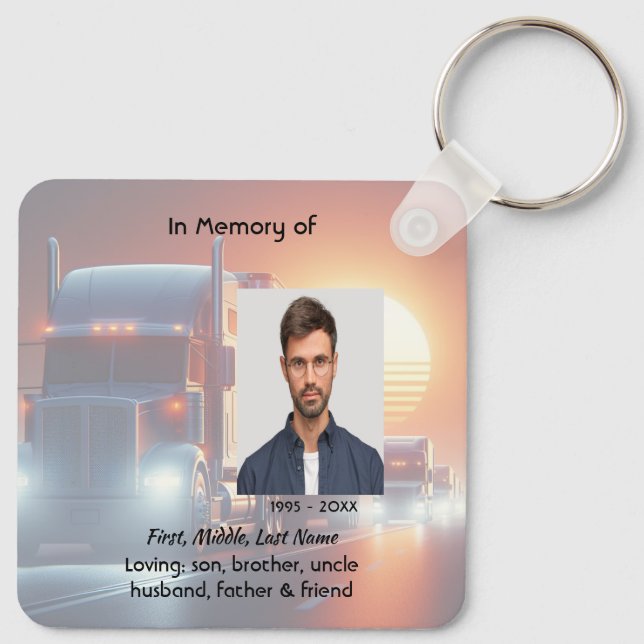 Keepsake Memorial Semi-Truck Tractor-trailer  Keychain (Back)