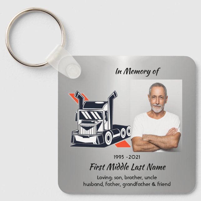 Keepsake Memorial Semi-Truck Tractor-trailer  Keychain (Front)