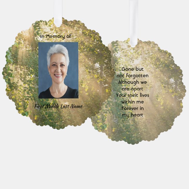 Keepsake Memorial Sunshine Golden Forest Ornament Card (Front/Back)