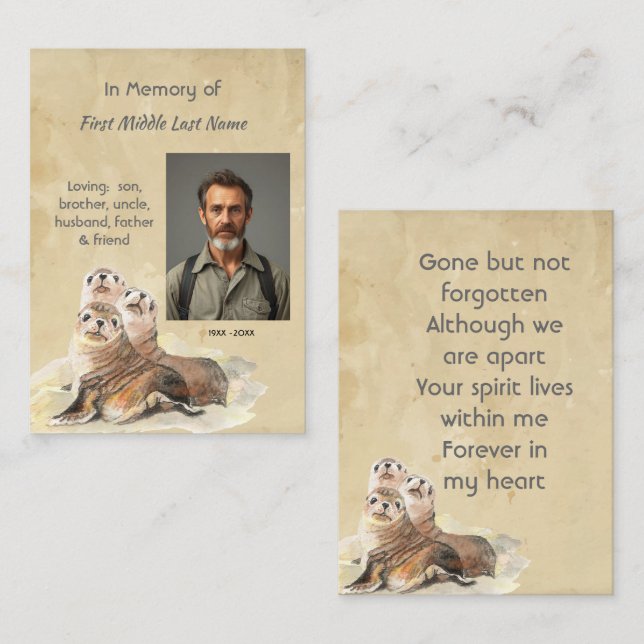 Keepsake Memorial  Watercolor Seals Animals Business Card (Front/Back)