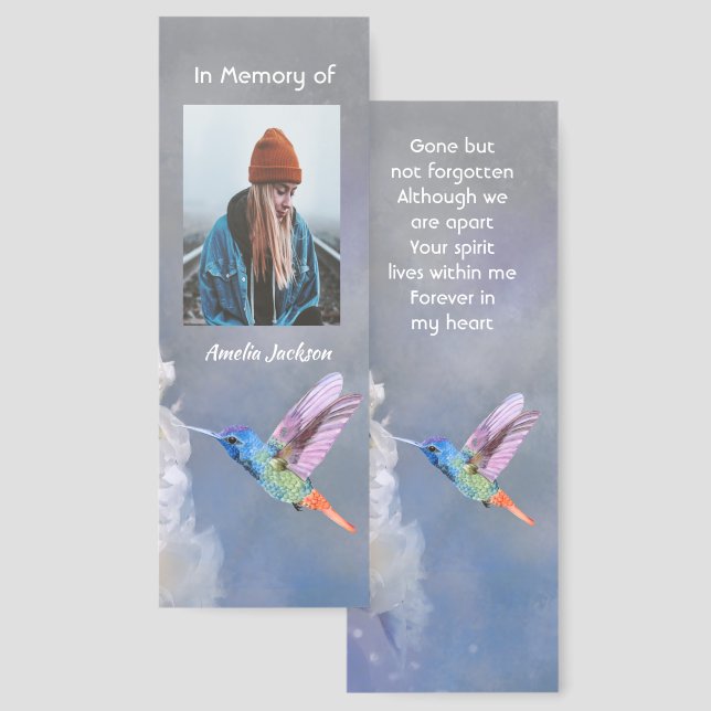 Keepsake  Memorial White Flower Hummingbird Bookmarks (Front & Back)